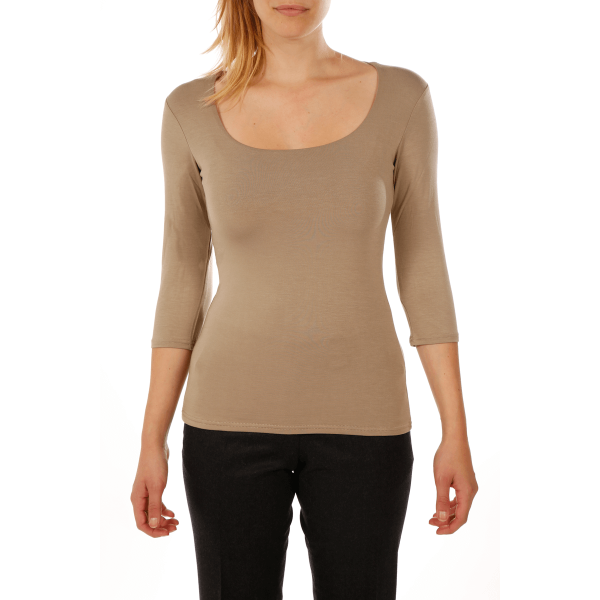 T-shirt femme col carré en viscose stretch manches trois quart