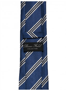 Cravate fine pure soie bleu marine rayé